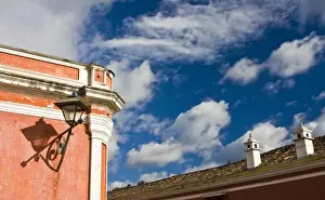 Images Dated 27th January 2008: Guatemala, Antigua. Lantern on a street corner building in the town of Antigua