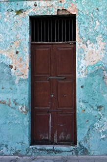 Mesoamerica Prints: Guatemala, Antigua. Peeling paint and doorway Antigua, Guatemala