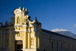 Mesoamerica Prints: Guatemala, Antigua. San Pedro Church in the town of Antigua and Vulcan de Agua