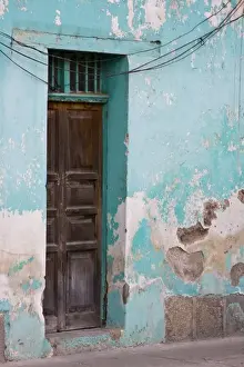 Sacatepequez Department Prints: Guatemala, Antigua. Wooden door entryway of home in the town of Antigua