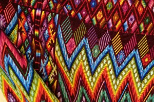 Images Dated 7th April 2005: Guatemala, Chichicastenango, Colorful fabric close-up