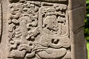 National Prints: Guatemala, Quirigua. Mayan stelae at Quirigua Archaeological Park (UNESCO World Heritage SIte)