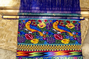Fabric Prints: Guatemala: San Antonio, weaving on backstrap loom, July