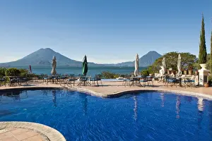 Images Dated 30th October 2010: Guatemala, San Juan la Laguna. Toliman volcano and Lago de Atitlan (Lake Atitlan)