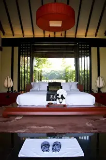 Yunnan Prints: Guest bedroom, one of three-room spa suites at Banyan Tree Resort, Lijiang outskirts