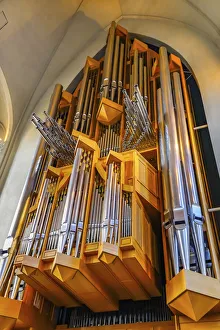 Basilica Prints: Hallgrimskirkja Large Lutheran Church Wooden Organ, Reykjavik, Iceland