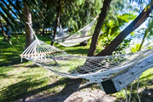 Images Dated 5th July 2011: Hammock on the beach of the SafeLanding resort, Nacula island, Yasawas, Fiji, South