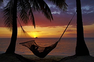 Relaxation Prints: Hammock and sunset, Plantation Island Resort, Malolo Lailai Island, Mamanuca Islands