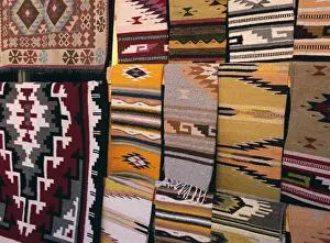 Hanging Prints: Hand woven blankets made by Native Americans for sale in Old Town Albuquerque, NM