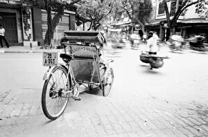 Black and White Collection: Hanoi Vietnam, Cyclo in Old Hanoi