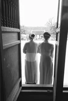 Ha Noi Prints: Hanoi Vietnam, Women in Traditional Dress Temple of Literature (NR)
