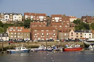 Lobster Prints: Harbor with fishing boats in the Harbor of beautiful tourist town of Whitby England