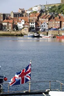 Images Dated 20th July 2020: Harbor with fishing boats in the Harbor with Union Jack of beautiful tourist town