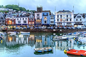 Illuminated Prints: Harbor and marina, Dartmouth, Devon, England. (Editorial Use Only)