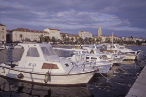 Historic Town Prints: The harbor at Split is lined with many modern looking boats. Central Dalmatian Coast