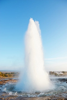 Volcanic Prints: Haukadalur Valley, Iceland. Eruption of the Strokkur geyser at the Haukadalur valley in Iceland