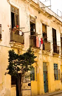 Laundry Prints: Havana capitol city of Cuba old buildings with laundry hanging oin porch in Old Havana