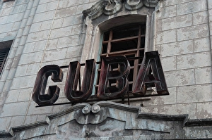 Havana Prints: Havana, Cuba. Classic Cuba sign on a building in the town of Havana