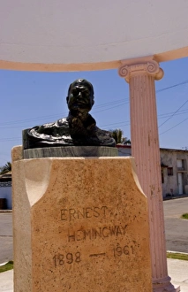 Havana Prints: Havana Cuba Habana bust of Ernest Hemingway in Cojimar, the fishing village that