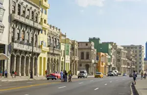 Traffic Prints: Havana Cuba main street at Capital with old colorful buildings and traffic Habana