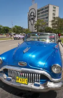 Havana Habana Cuba old classic American cars in Revolution Square and Cienfuegos