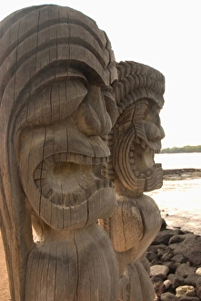 Tiki Prints: Hawaii, Big Island, South Kona, Pu uhonua o Honaunau National Historical Park. Tikis