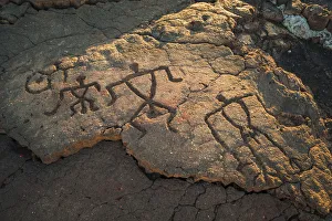 Hiking Prints: Hawaiian petroglyphs on the Kings Trail at Waikoloa, Kohala Coast, Big Island, Hawaii