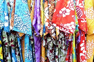 Choice Prints: Hawaiian shirts display at market place