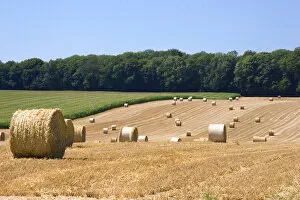 Hay bales in the french countryside near Vervins in the region of Picardie, France