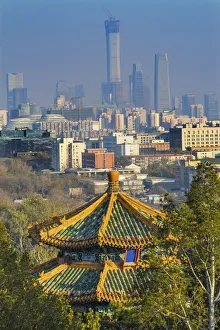 Skyline Prints: Hazy Zhoushan Pagoda Jingshan Park Skyscrapers Skyline Beijing, China