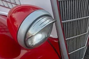 Prints of Detail of head light and grill on red classic American Ford in Habana, Havana, Cuba Caribbean Prints: Detail of head light and grill on red classic American Ford in Habana, Havana, Cuba