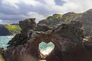 Heart-shaped opening near Nakalele Blowhole, land mass on the eastern edge of the Heart-shaped opening near Nakalele Blowhole, land mass on the eastern edge of the