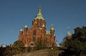 Prints of Helsinki, Finland. Red brick and stone of Uspensk Russian Orthodox Cathedral Images Dated 2027 October: Helsinki, Finland. Red brick and stone of Uspensk Russian Orthodox Cathedral