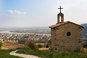 Images Dated 13th April 2005: The Hermitage chapel on top of the hill with a view across the river on Tournon