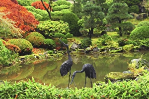 Heron Sculptures in the Portland Japanese Garden, Portland Japanese Garden, Portland