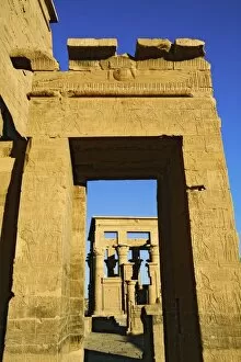 Images Dated 28th January 2006: Hieroglyphs on columns, Temple of Philae, on Agilika, an island in the Nile River