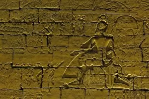Hieroglyphs on entrance wall to Luxor Temple, located in modern day Luxor or ancient Thebes