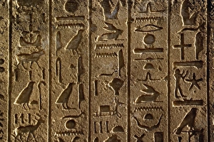 Hieroglyphic Prints: Hieroglyphs on wall at the Temple of Karnak, modern day Luxor, or ancient Thebes, Egypt