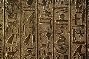 Hieroglyphs on wall at the Temple of Karnak, modern day Luxor, or ancient Thebes, Egypt