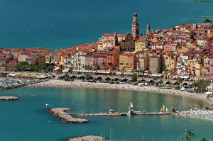 Provence Prints: A high angle view of Menton, with local beaches and harbors