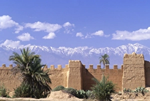 Moroccan Prints: High Atlas Mountains behind city walls, Taroudannt, Morocco