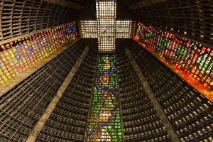 Images Dated 22nd August 2015: The high ceiling of the Metropolitan Cathedral of Saint Sebastian, Rio, Brazil shown