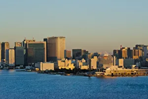 Skyscrapers Prints: High rises along the waterfront in Tokyo Harbor at dawn, Tokyo, Japan