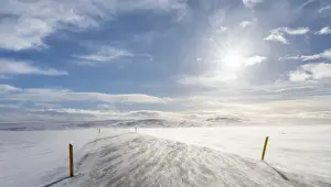 Images Dated 26th February 2015: The Highland of Iceland close to the ring road during winter in stormy and sunny weather conditions