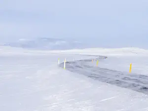 The Highland of Iceland close to the ring road during winter in stormy and sunny weather conditions