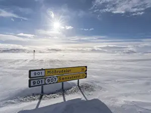 Images Dated 26th February 2015: The Highland of Iceland close to the ring road during winter in stormy and sunny weather conditions