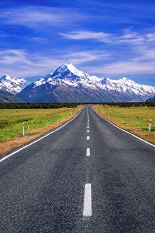 Highway Prints: Highway leading to Mount Cook, Aoraki Mount Cook National Park, South Island, New Zealand