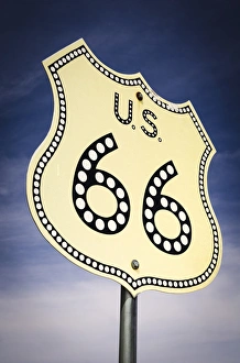 Route 66 Prints: Highway sign on historic Route 66, Seligman, Arizona USA