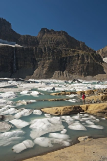 Biosphere Reserve Prints: hiker at Upper Grinnell Lake, Glacier National Park, near Kalispell Montana, United