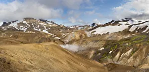 Hiking Prints: Hikers in the geothermal area Hveradalir in the mountains Kerlingarfjoll in the highlands